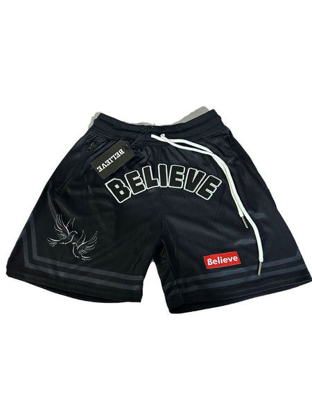 Believe Embroidered Logo Shorts (Black)