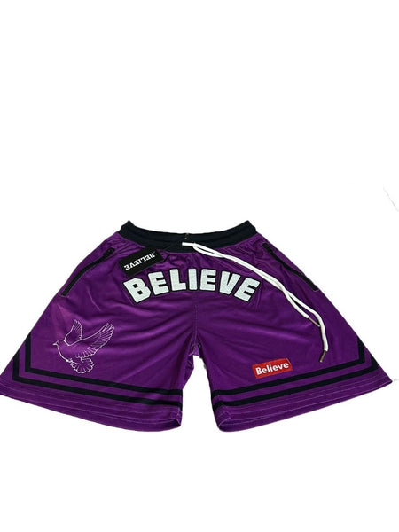 Believe Embroidered Logo Shorts (Purple)