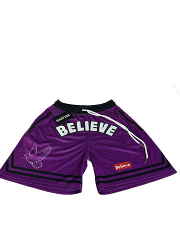 Believe Embroidered Logo Shorts (Purple)